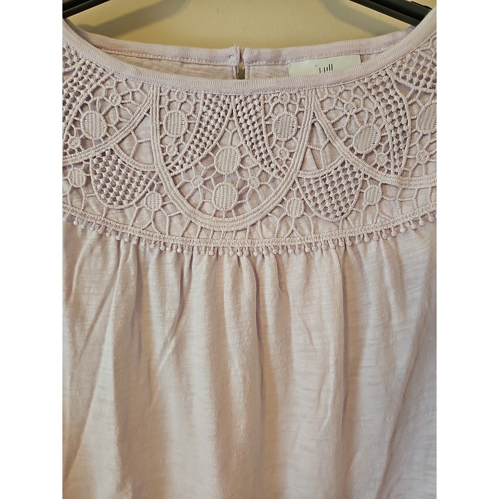 J Jill Blouse Women Small Heathered Light Lilac Gray Crochet Trim Modal Blend - Picture 5 of 15